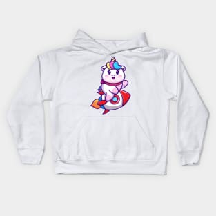 Cute unicorn riding rocket cartoon Kids Hoodie